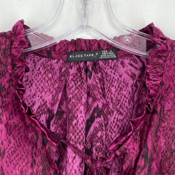 Black Tape Womens Plus Size X Ruffled Dress Magenta Snake Print Blouson Sleeve - Picture 4 of 12